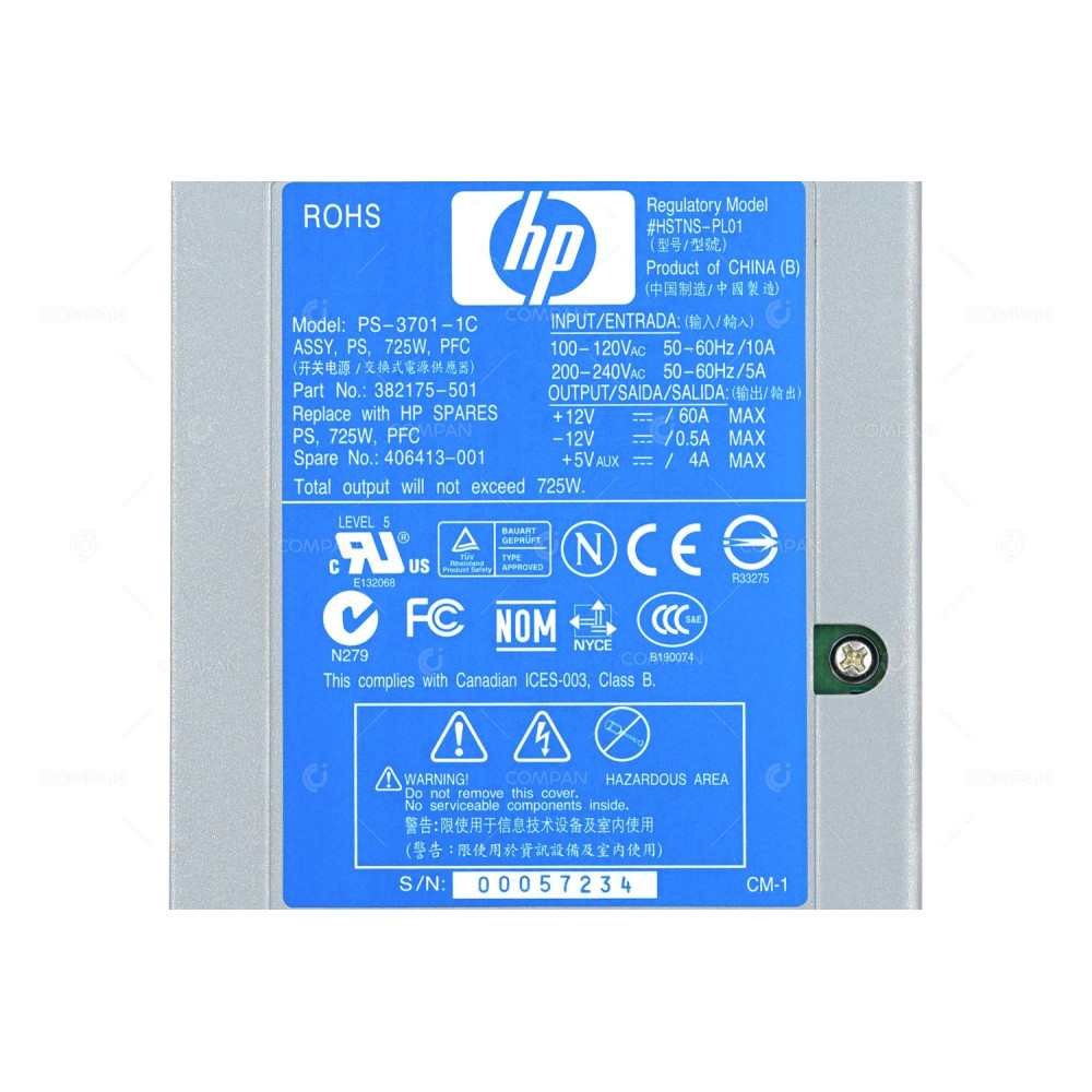 406413-001 HP 725W POWER SUPPLY FOR HP PROLIANT ML350 G4